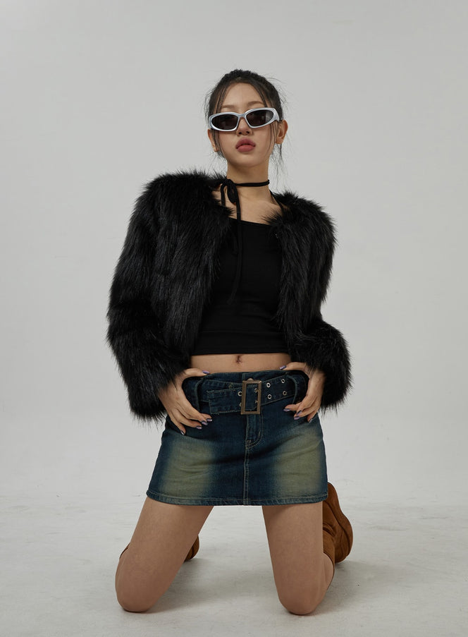 Faux Fur Hook Cropped Jacket CD21