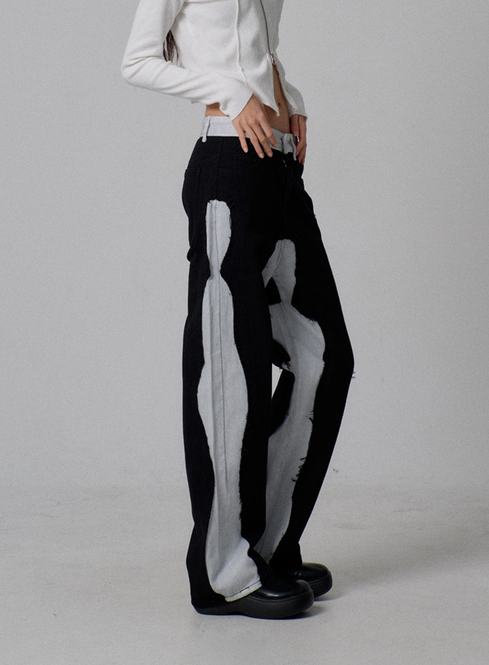 Black And White Two-Tone Pants  Black and white jeans, Two toned