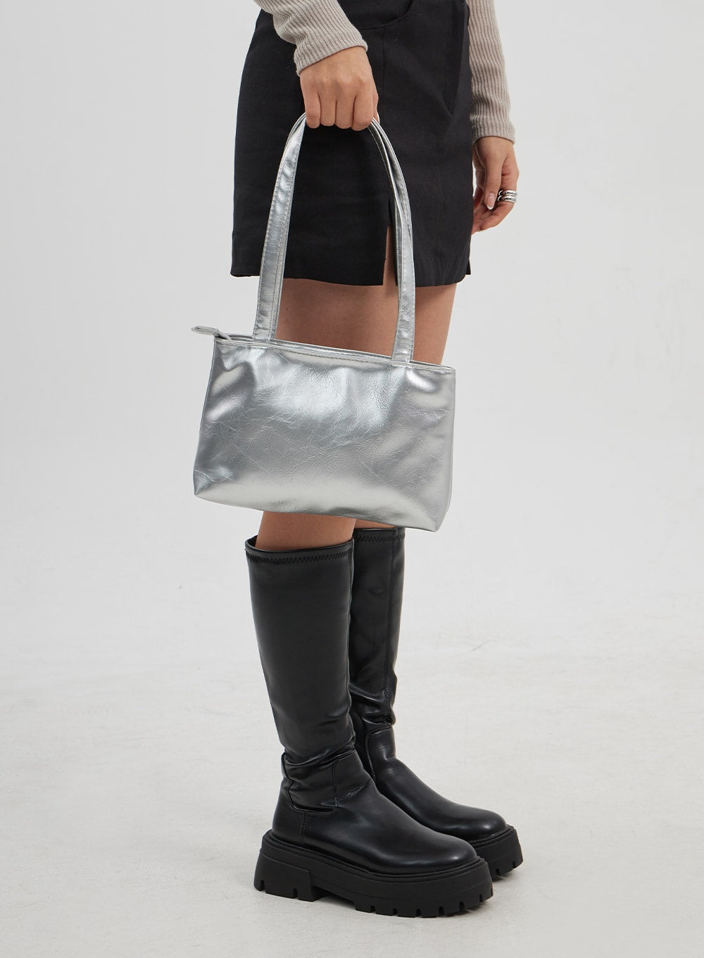 Square Faux Leather Tote Bag