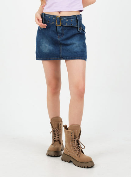 Ensemble jupe-short et ceinture en jean délavé taille basse CM02