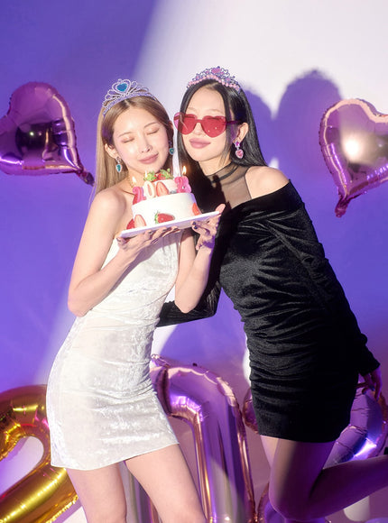 Velvet Off-Shoulder Mesh Neck Mini Dress BD23