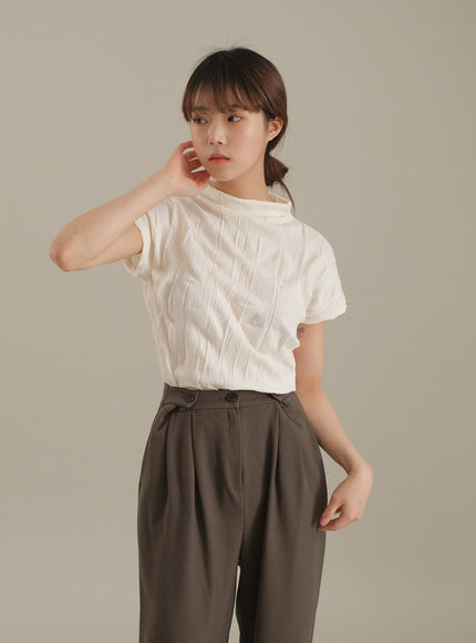 Wrinkle Short Sleeve Turtleneck Top