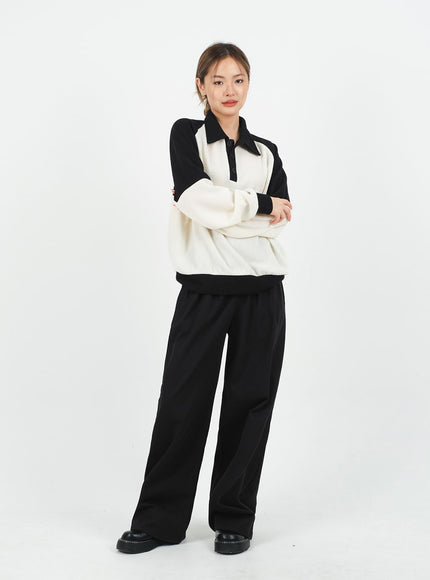 Mid-rise Wide Banded Cotton Pants CA08