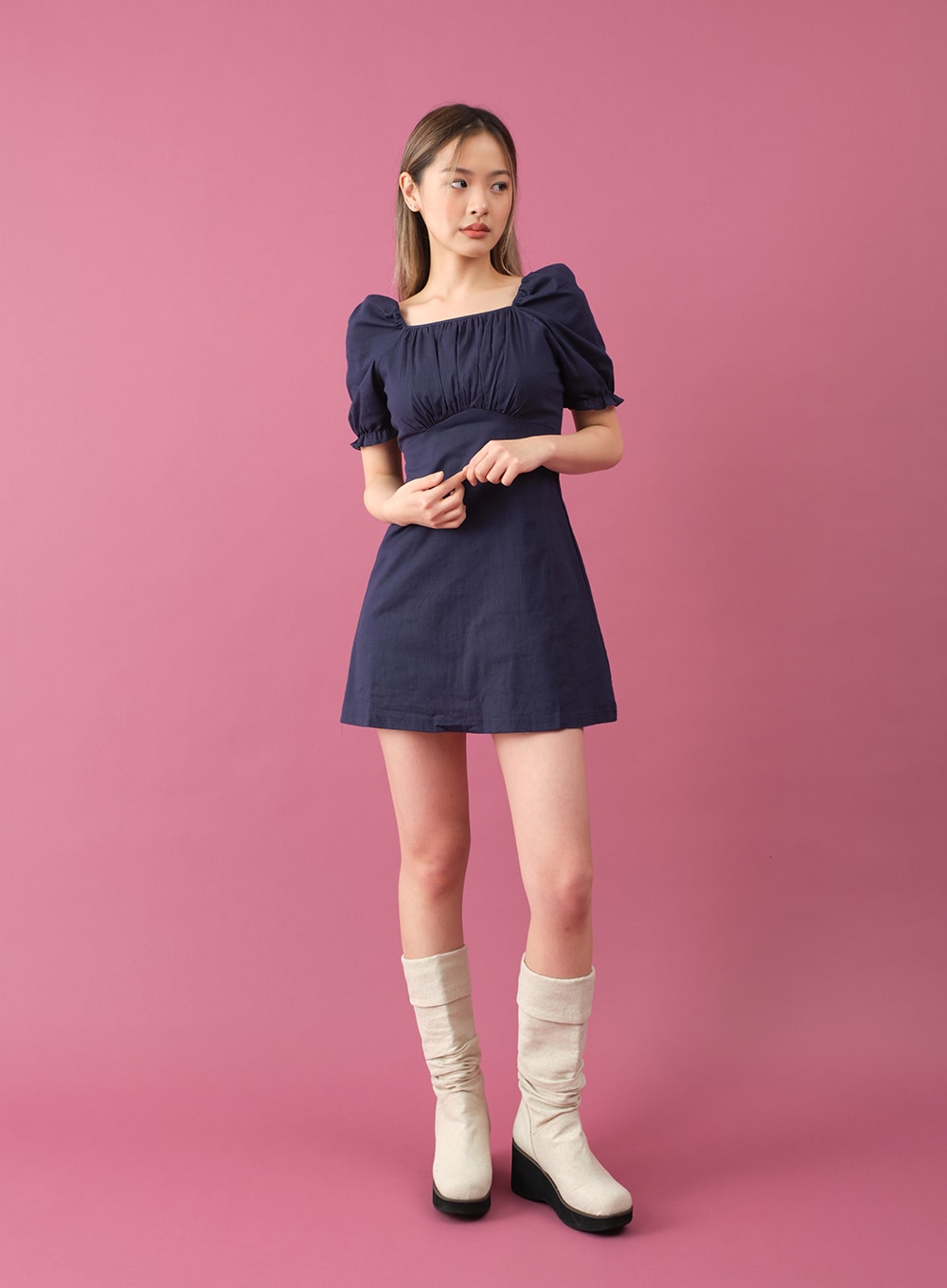 Shirred Puff Sleeve Mini Dress CY16