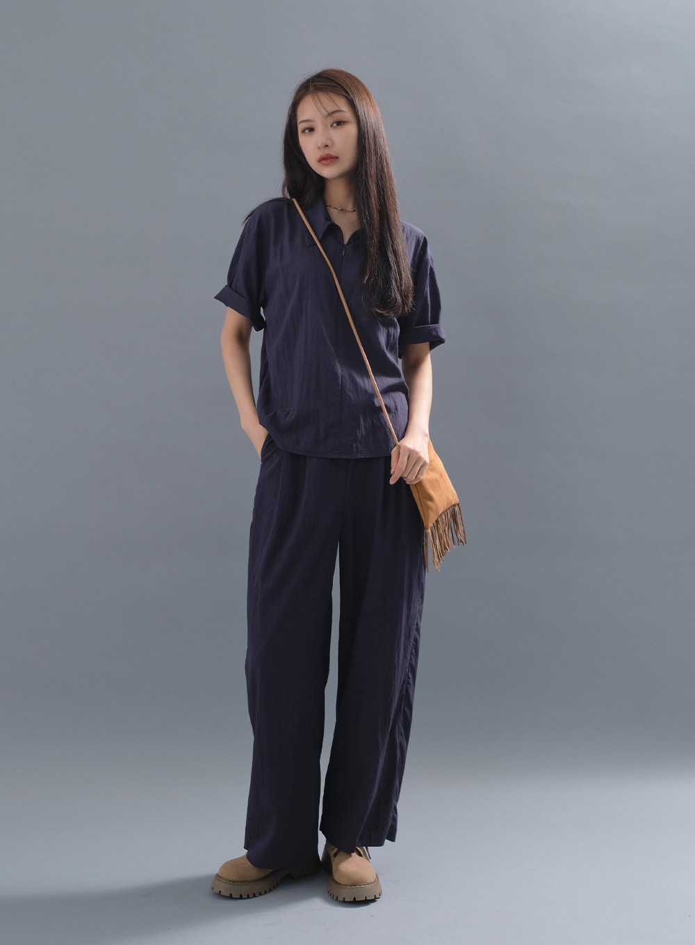 Wide Leg Pants with Belt Set CM10 - Lewkin