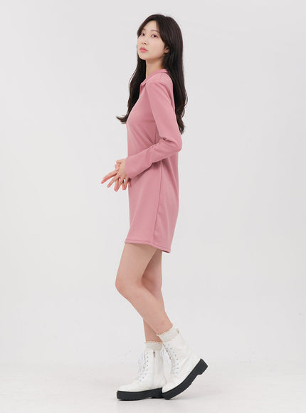 Simple Collared Straight Mini Dress OA01
