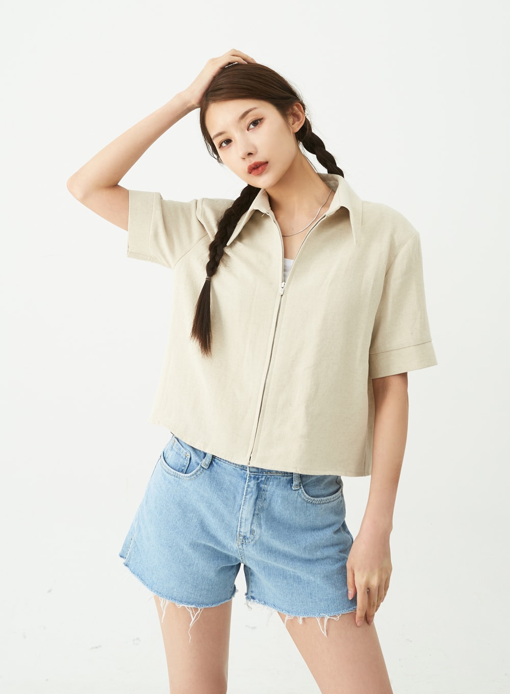 Shoulder Padded Tee and Linen Shorts