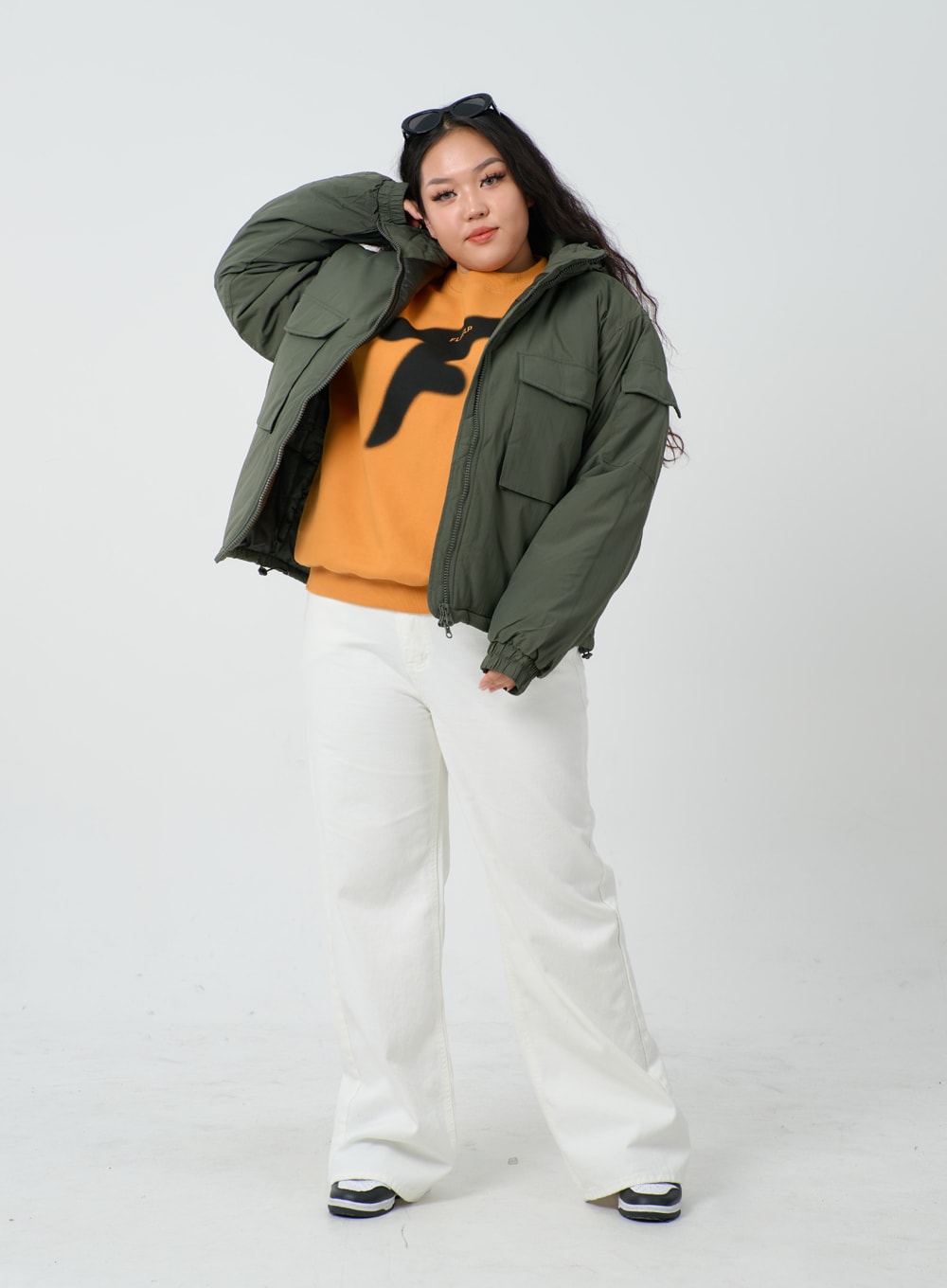 Plus Twin Front Pocket Hoodie Puffer Jacket ID27