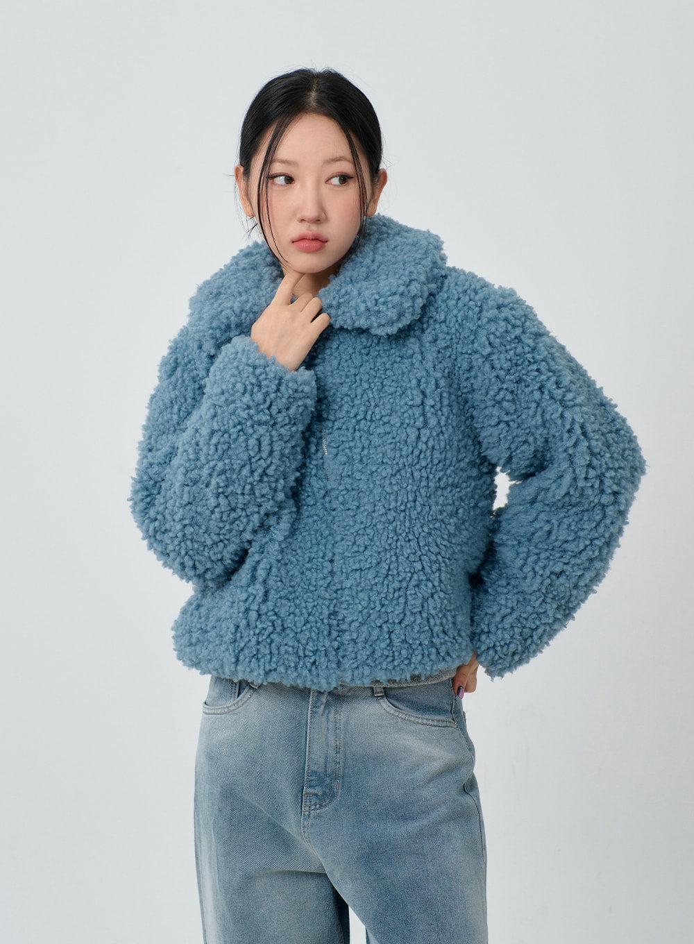 Uo willow fuzzy clearance drawstring teddy jacket blue