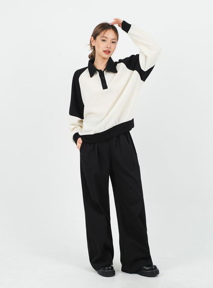 Mid-rise Wide Banded Cotton Pants CA08