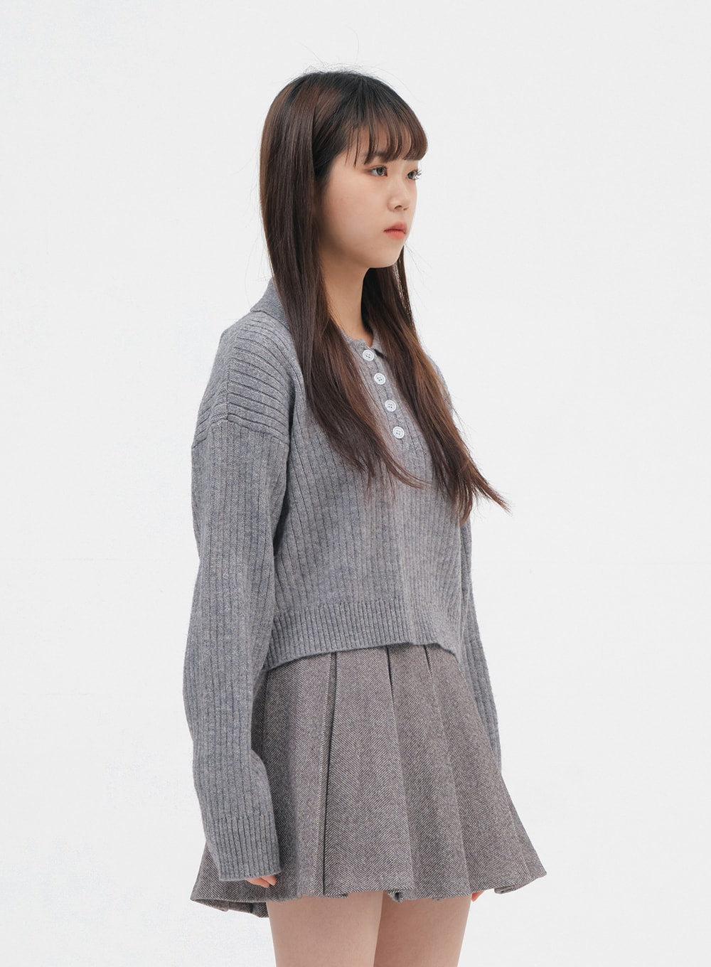 Button-Up Collar Crop Knit