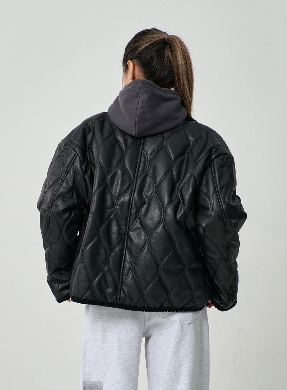 Faux Leather Button Puffer Jacket CD19