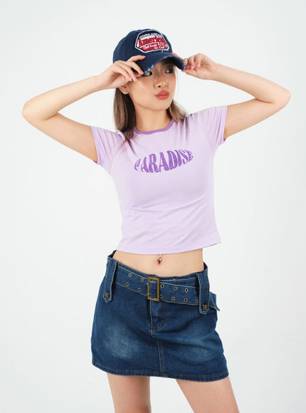 Ensemble jupe-short et ceinture en jean délavé taille basse CM02