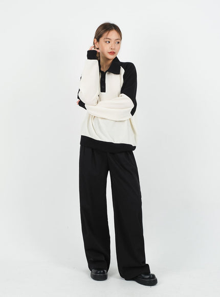 Mid-rise Wide Banded Cotton Pants CA08