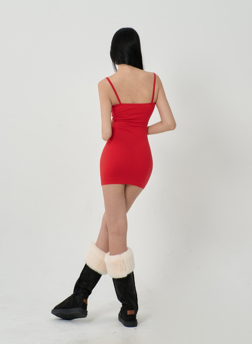 Thin Strap Faux Fur Bust Mini Dress ID22