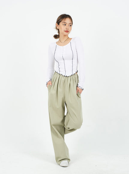 Mid-rise Wide Banded Cotton Pants CA08