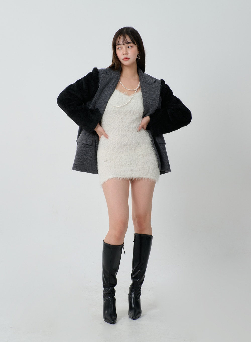 Faux Fur Sleeveless Mini Dress ID30