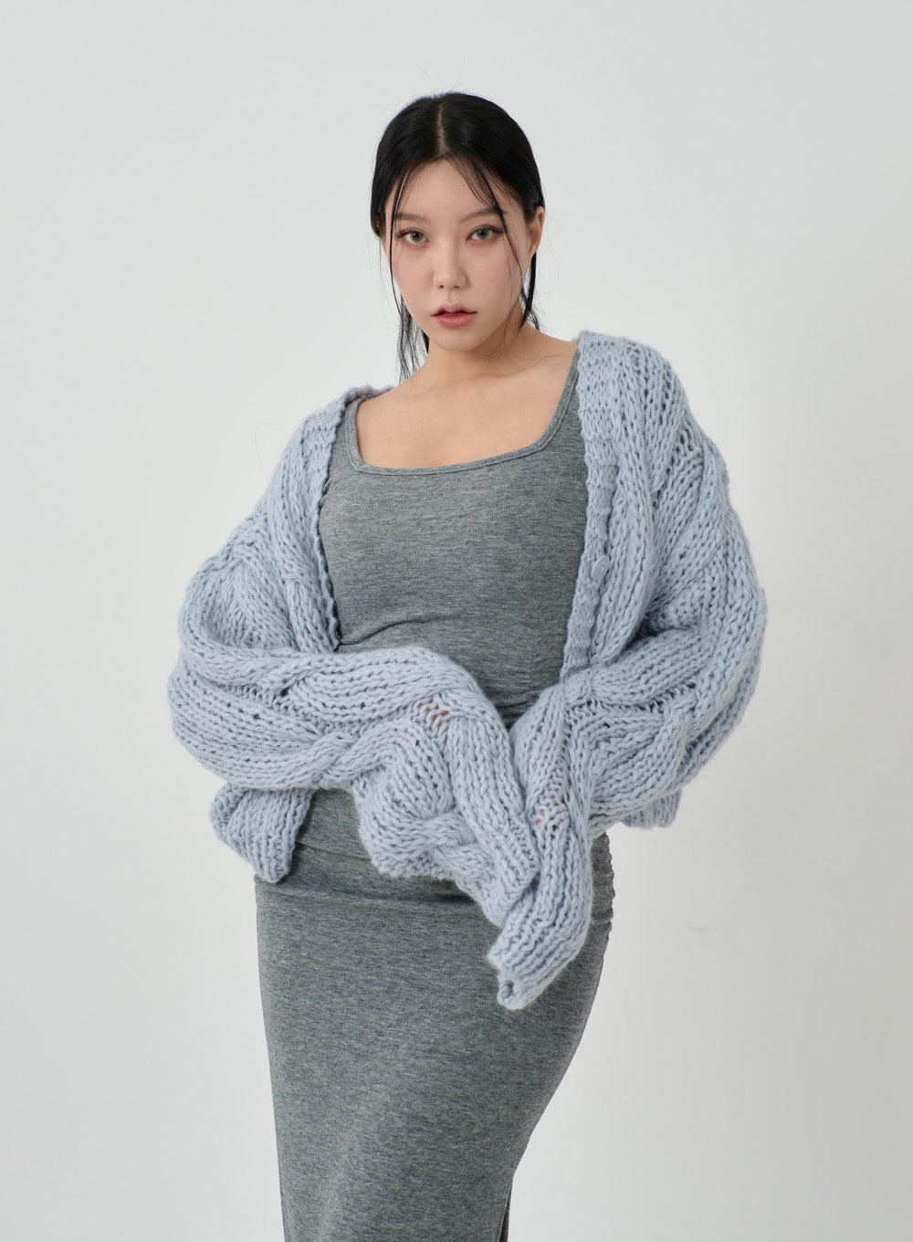 Oversized Cropped Knit Cardigan ID22