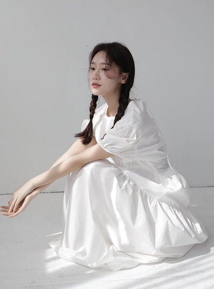 Puff Sleeve Dress with Ribbon Back