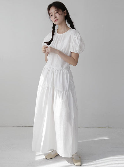 Puff Sleeve Dress with Ribbon Back