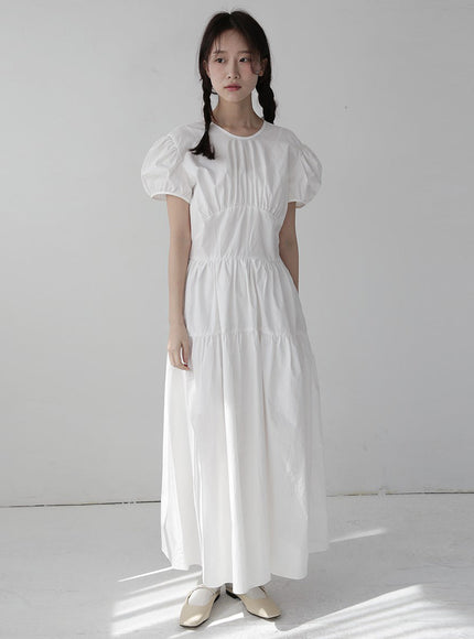 Puff Sleeve Dress with Ribbon Back