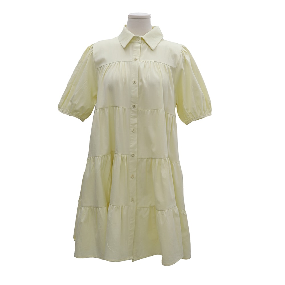Collared Short Sleeve Ruffle Hem Mini Dress OY16