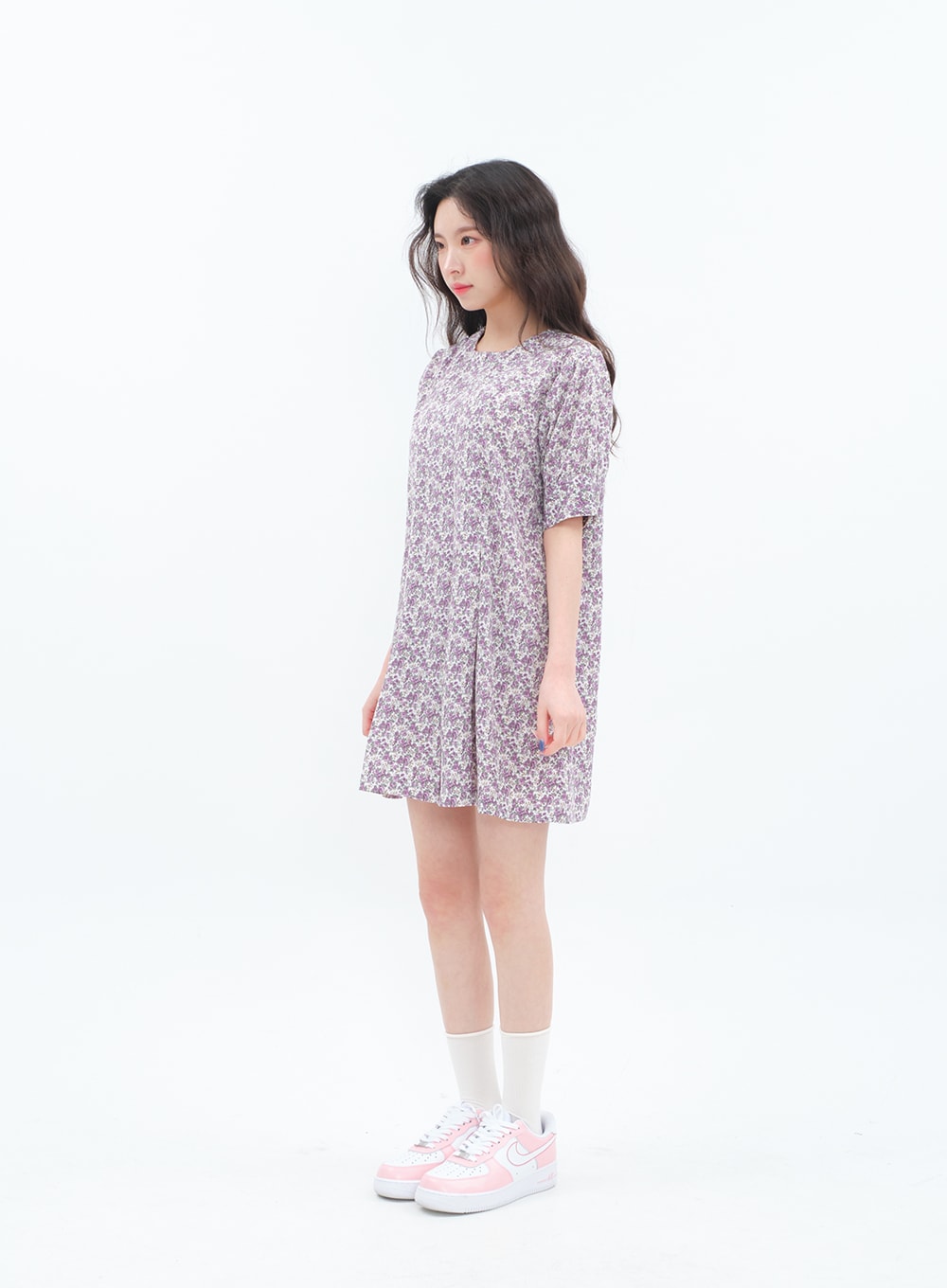 Flower Print Pleated Mini Dress BM3