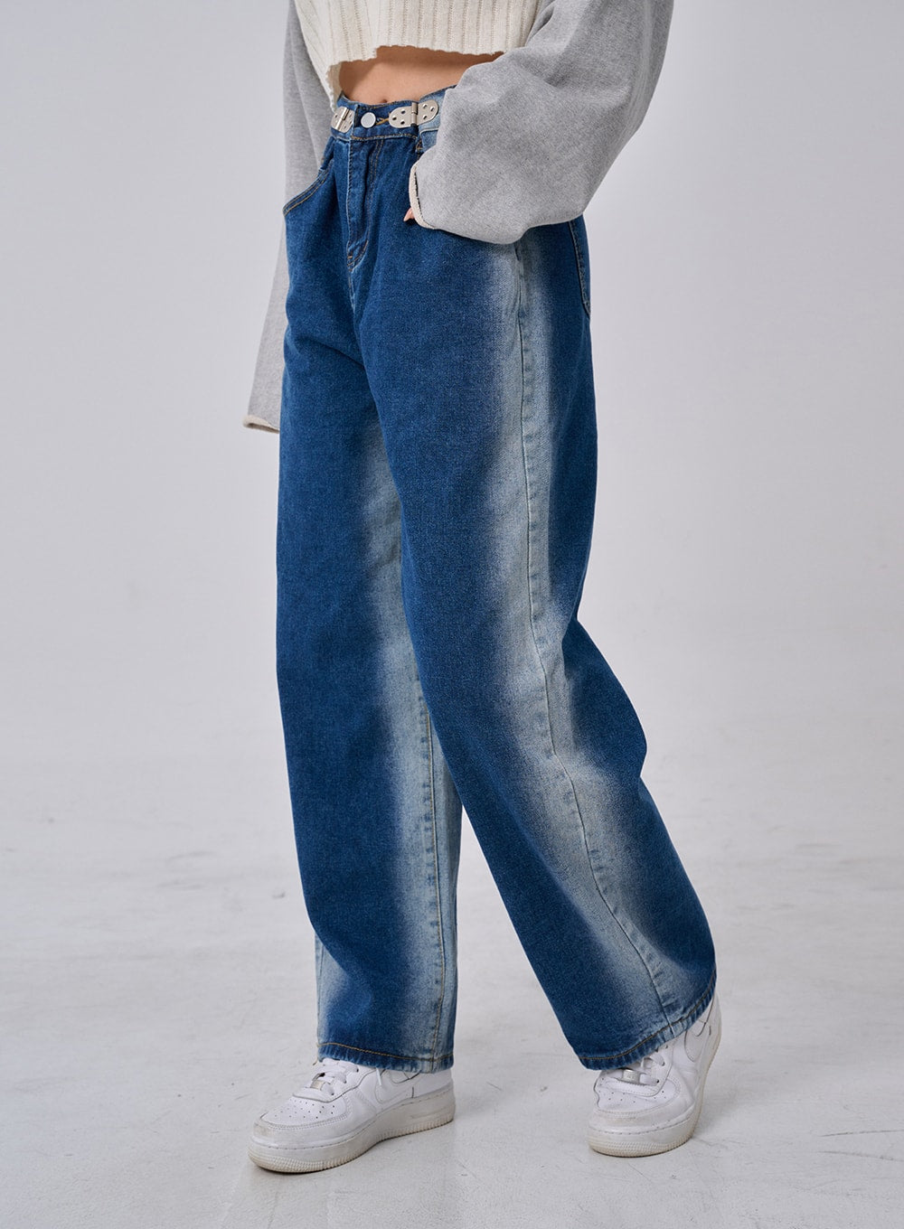 Two Tone Washing Maxi Denim Pants BO24 - Lewkin