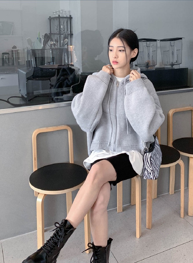 Hooded Zipper Knit Jacket CN17