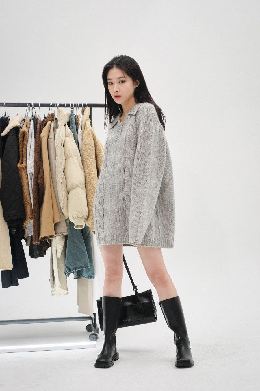 Oversized Sweater Dress with Knee High Boots