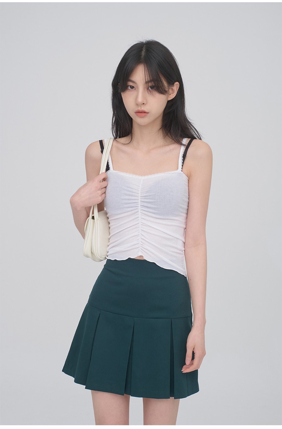 Lace Camisole Sleeveless Top with Front Shirring CM3
