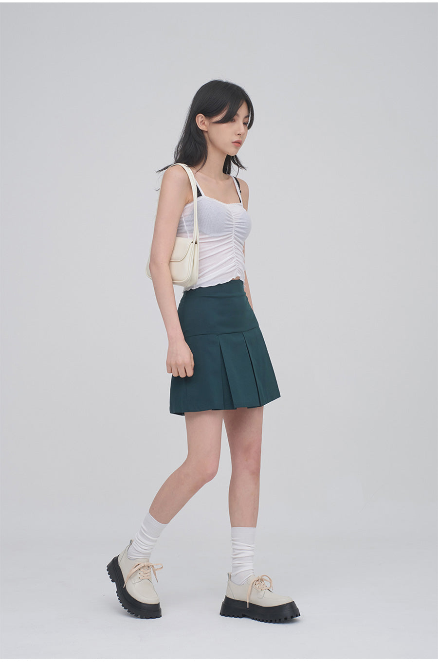 Lace Camisole Sleeveless Top with Front Shirring CM3