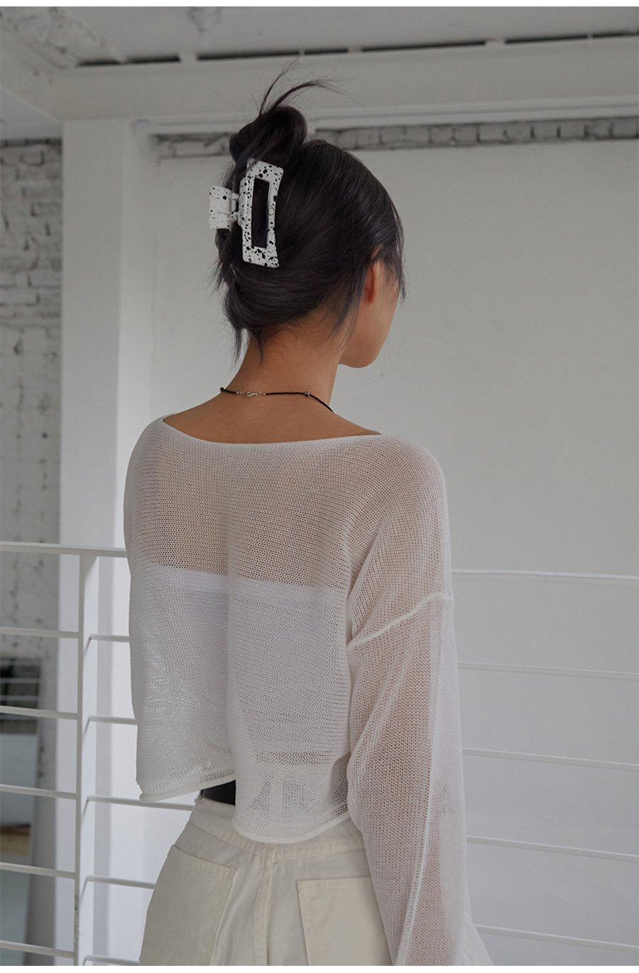 Sheer Cropped Knit Top CM5