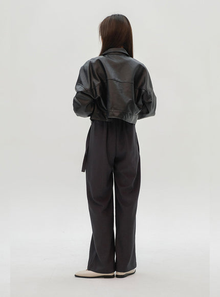 Faux Leather Cropped Jacket