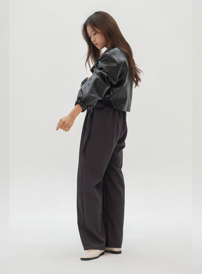 Faux Leather Cropped Jacket