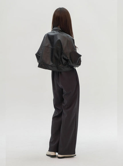 Faux Leather Cropped Jacket