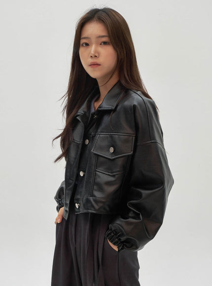 Faux Leather Cropped Jacket