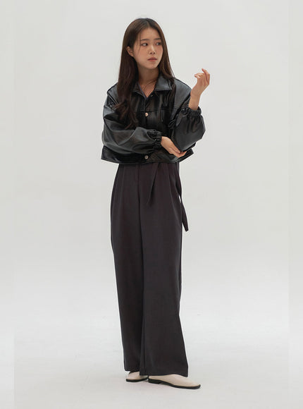 Faux Leather Cropped Jacket