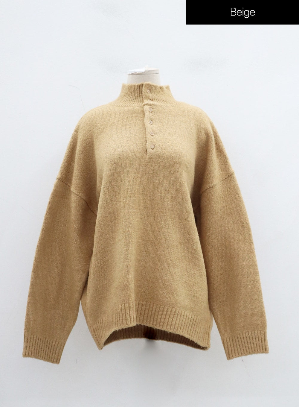 Plus Drop Shoulder Button Neck Sweater ID27