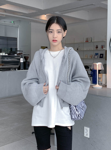 Hooded Zipper Knit Jacket CN17