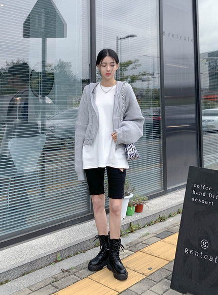 Hooded Zipper Knit Jacket CN17