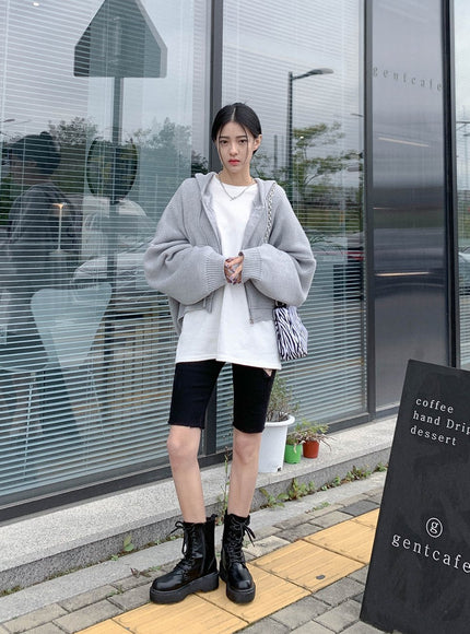 Hooded Zipper Knit Jacket CN17