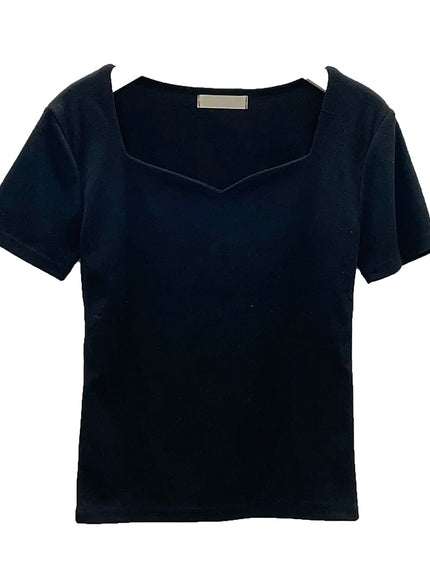 Heart Neck Short Sleeve T Shirt U1502