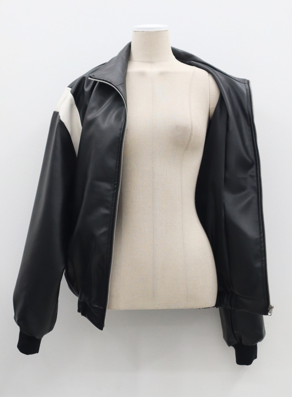 Oversized Color Block Faux Leather Jacket CM317