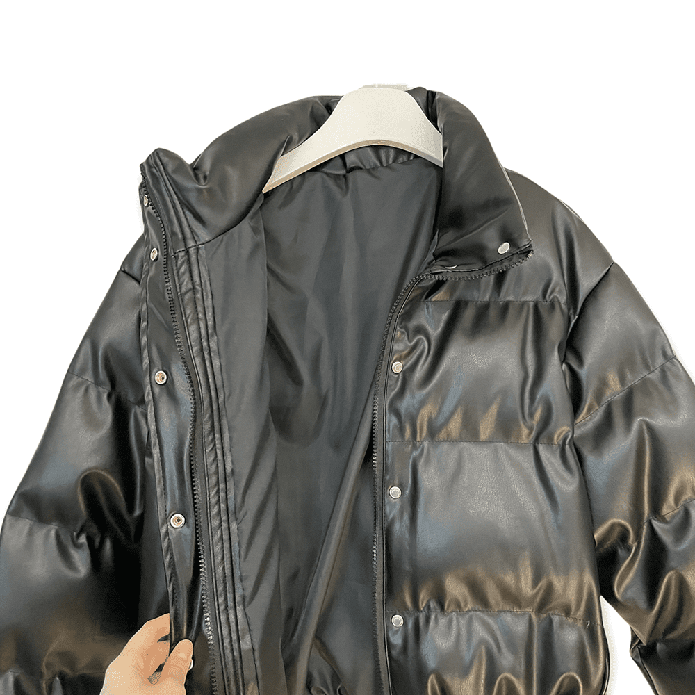 Faux Leather Cropped Puffer Jacket CS07 Lewkin